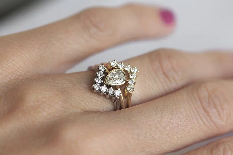 Diamond & Gold Engagement Set With Matching Chevron Rings view 3