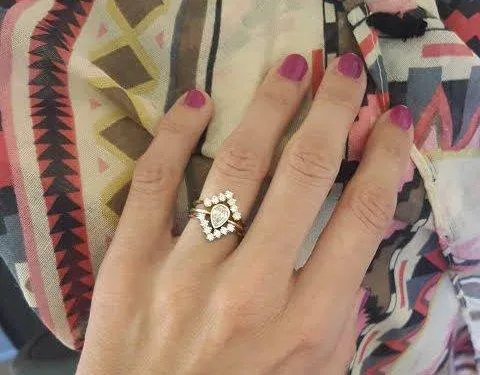 Diamond & Gold Engagement Set With Matching Chevron Rings view 4