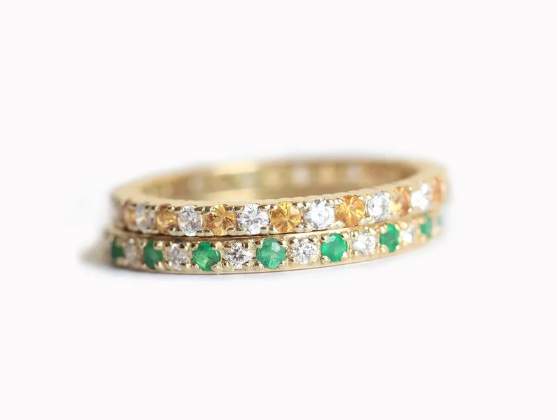 DIAMOND & ORANGE SAPPHIRE ETERNITY RING view 2