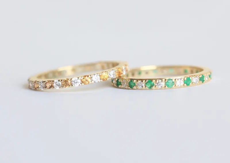 DIAMOND & ORANGE SAPPHIRE ETERNITY RING view 3