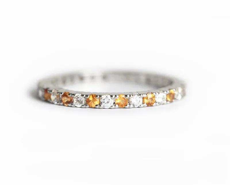 DIAMOND & ORANGE SAPPHIRE ETERNITY RING view 7