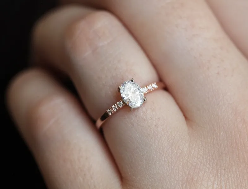 Diamond Ring, 14K Rose Gold Ring diamond oval cut engagement ring