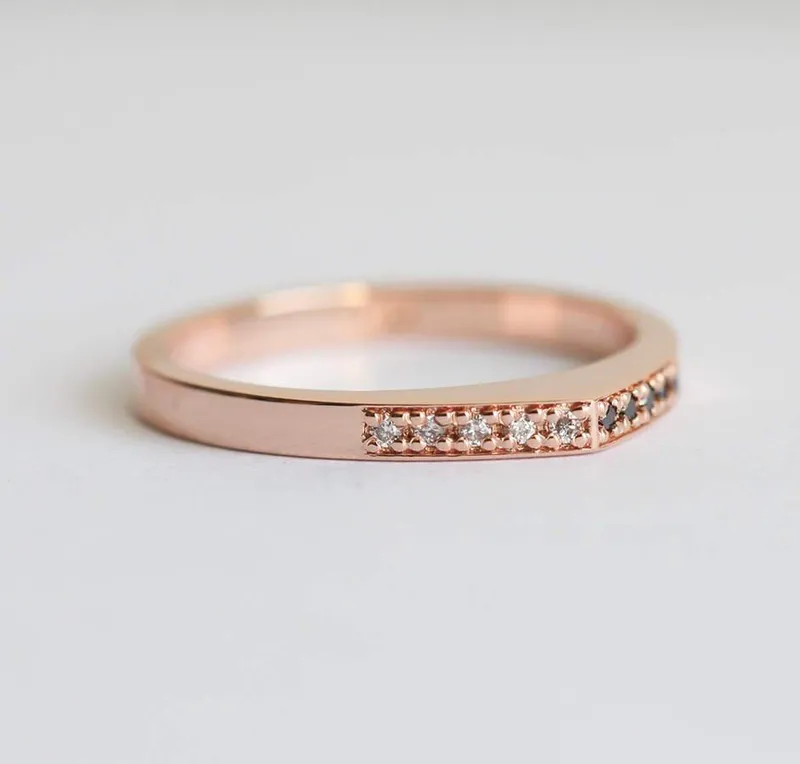 DIAMOND RING, 14K ROSE GOLD WEDDING BAND view 4