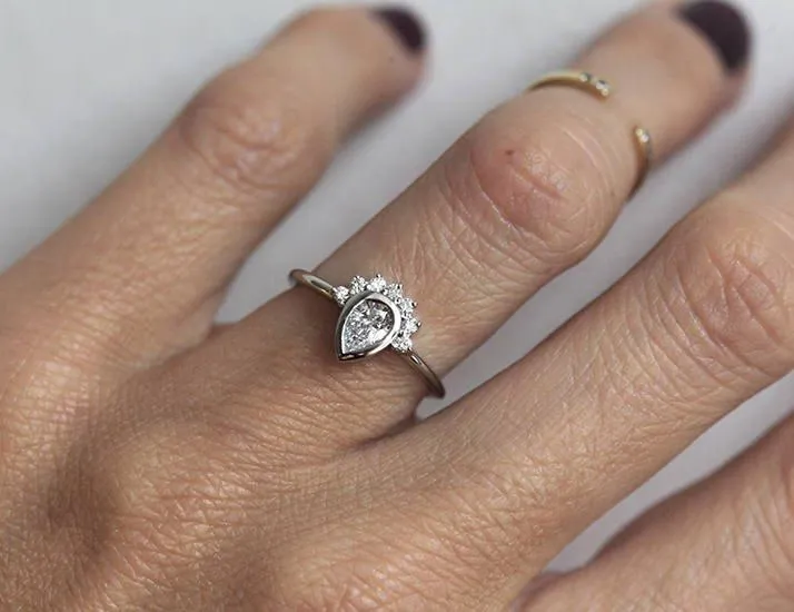 Diamond Ring, 14K White Gold Engagement Ring diamond pear cut engagement ring