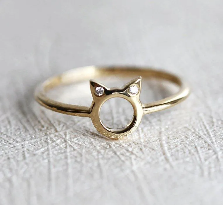 DIAMOND RING, CAT EARS RING diamond round cut engagement ring