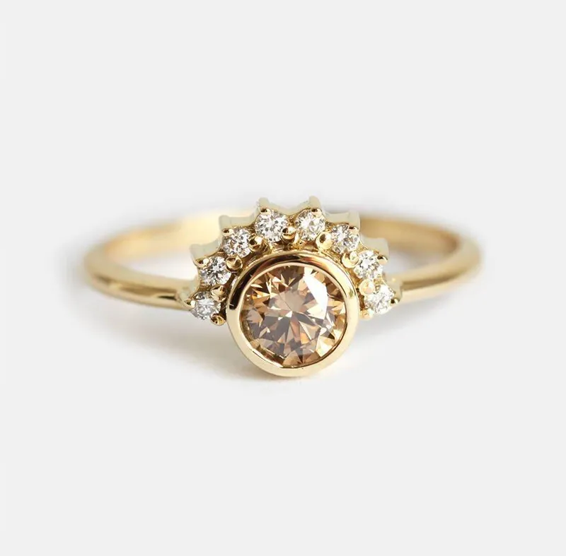 Diamond Ring, Champagne Engagement Ring diamond round cut engagement ring