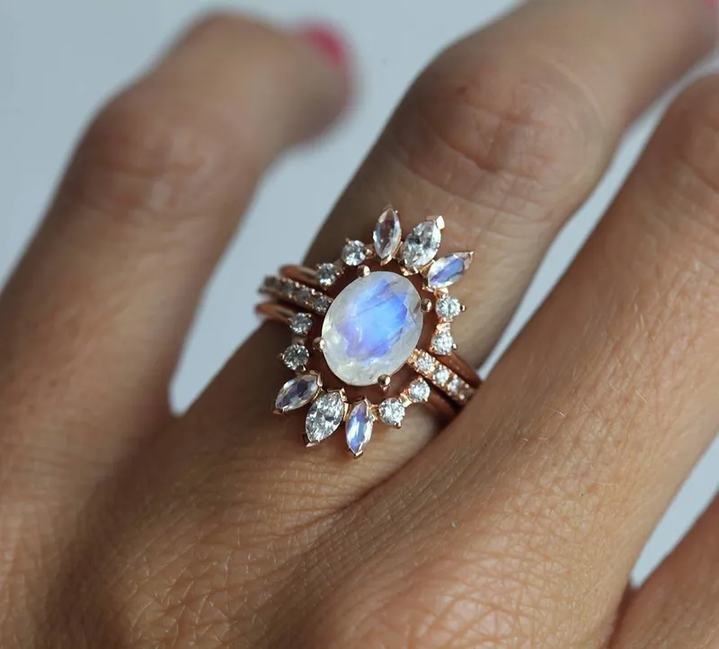 Diamond Ring, Moonstone Ring view 5