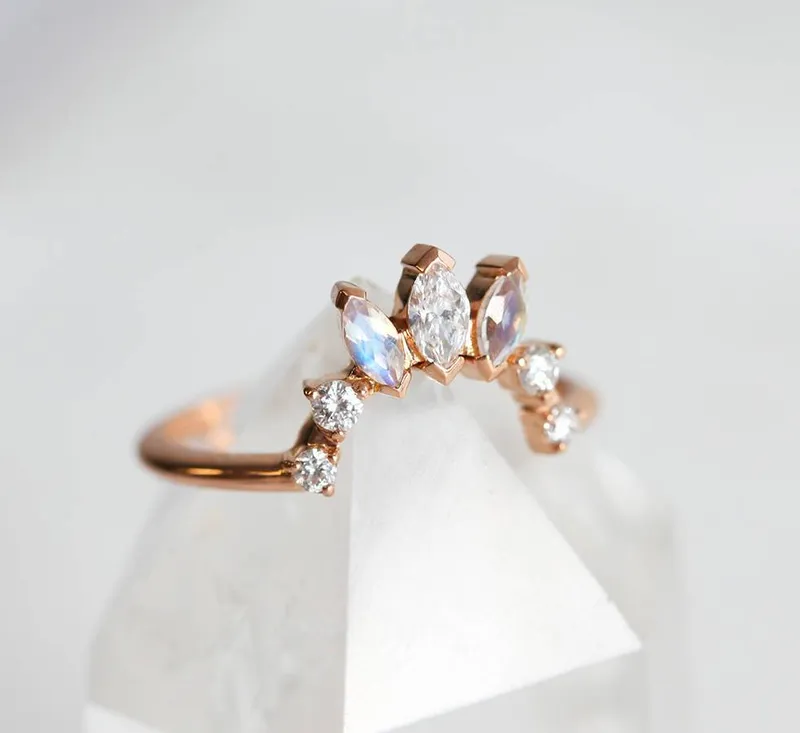 Diamond Ring, Moonstone Ring view 6