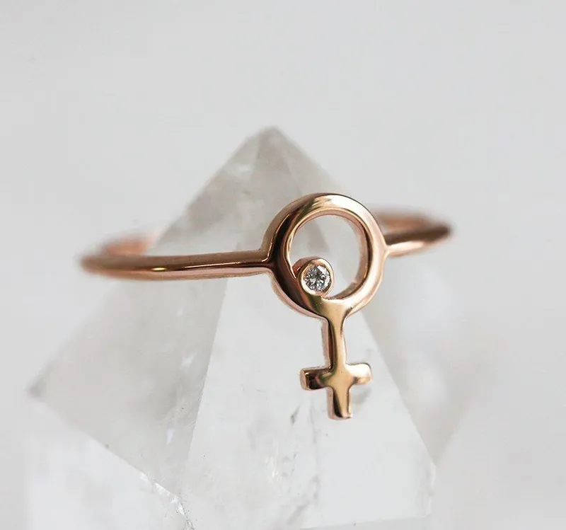 DIAMOND RING ROSE GOLD, FEMALE SYMBOL RING view 3