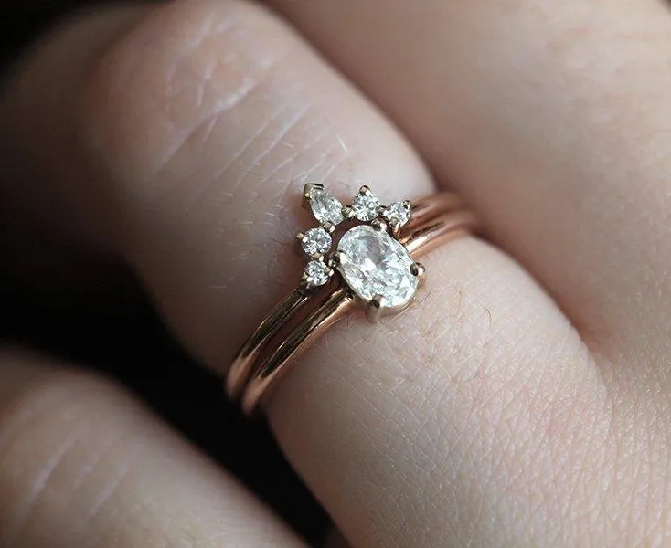 Diamond Ring Set, 14K Rose Gold Wedding Ring vy 3