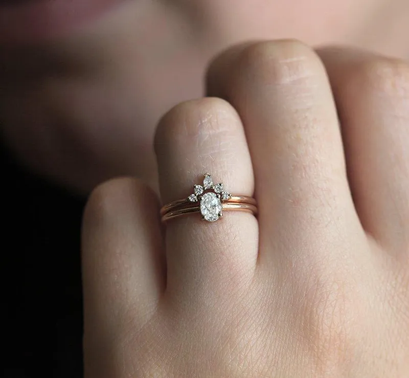 Diamond Ring Set, 14K Rose Gold Wedding Ring vy 6