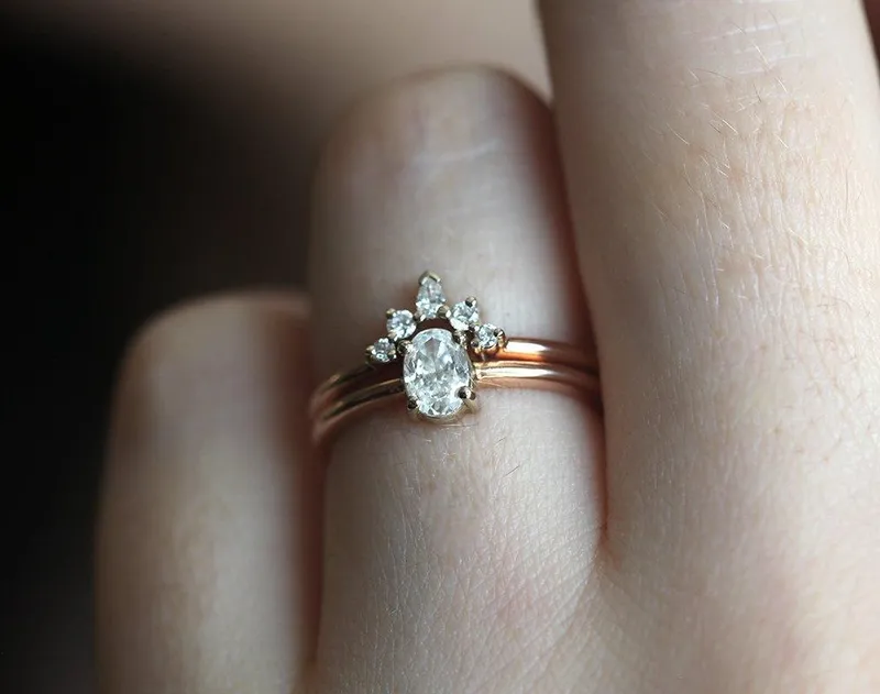 Diamond Ring Set, 14K Rose Gold Wedding Ring vy 8