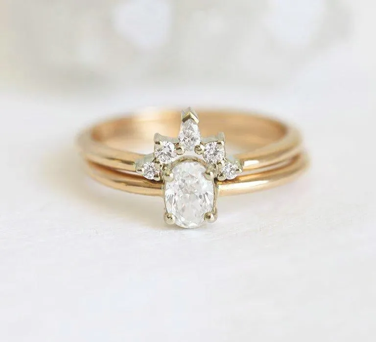 Diamond Ring Set, 14K Rose Gold Wedding Ring vy 9