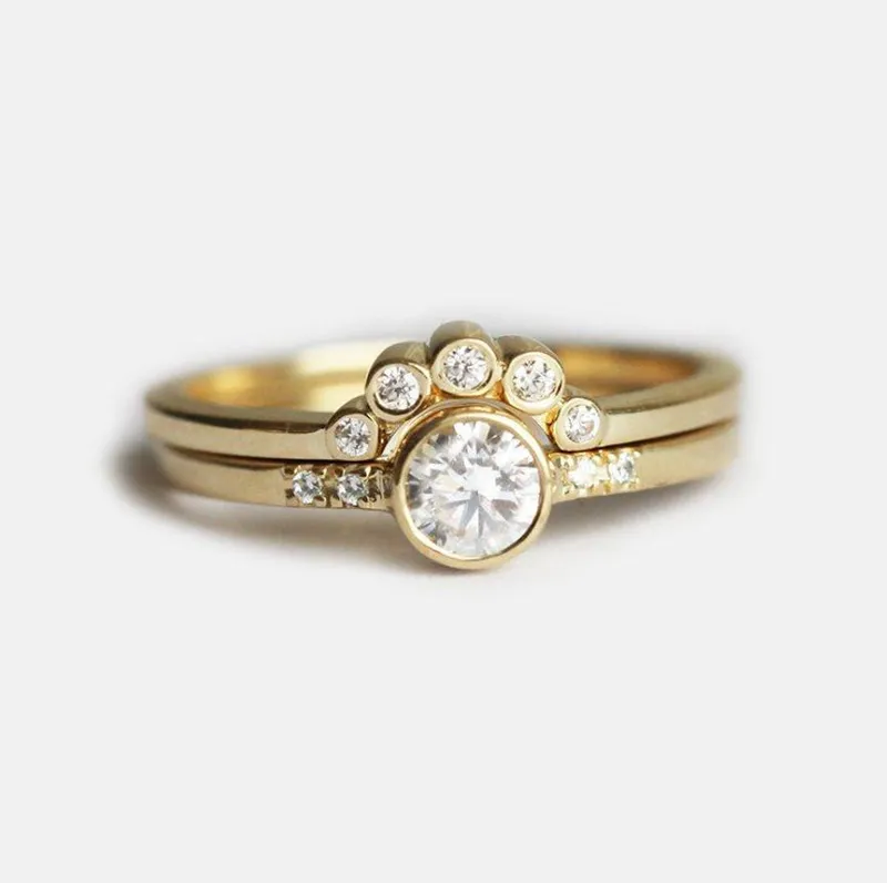 Diamond Ring Set, Engagement Ring Set diamond round cut engagement ring