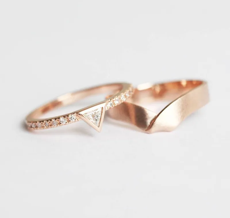 DIAMOND RING SET, MODERN ENGAGEMENT RING vy 2