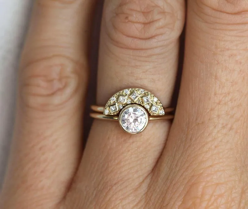 Diamond Ring Set, Moissanite Ring diamond round cut engagement ring