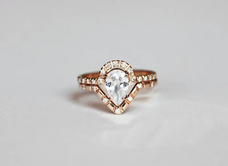 Diamond Ring Set, Pear Cut Wedding Ring view 6