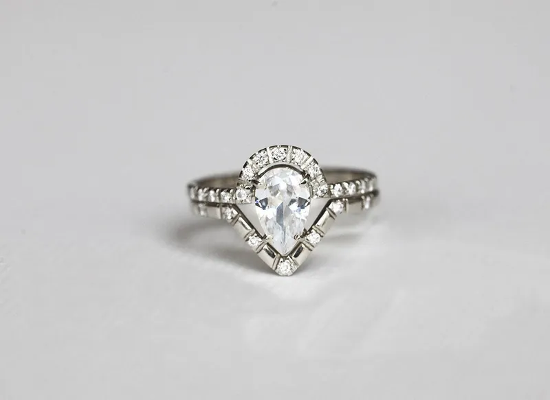 Diamond Ring Set, Pear Cut Wedding Ring view 7
