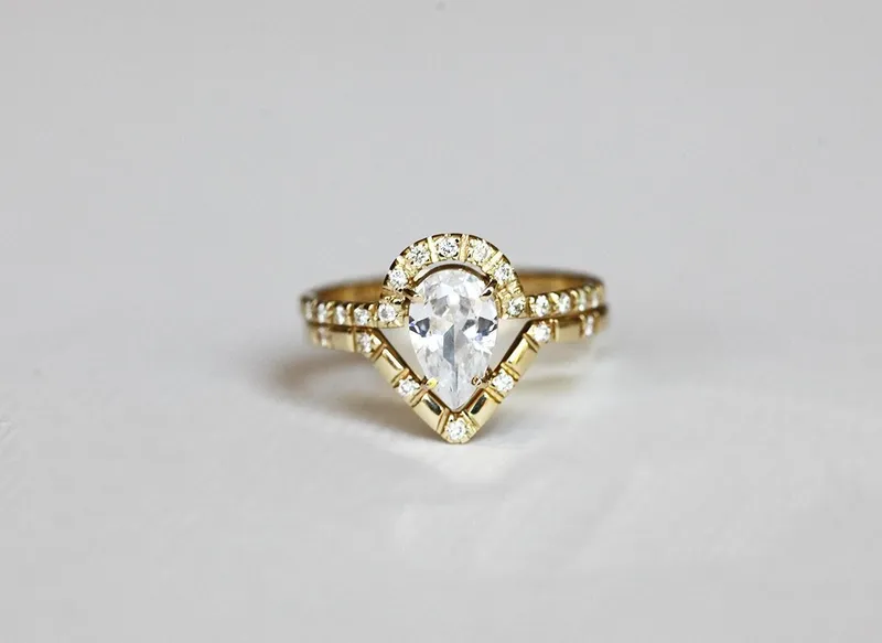 Diamond Ring Set, Pear Cut Wedding Ring pear cut engagement ring