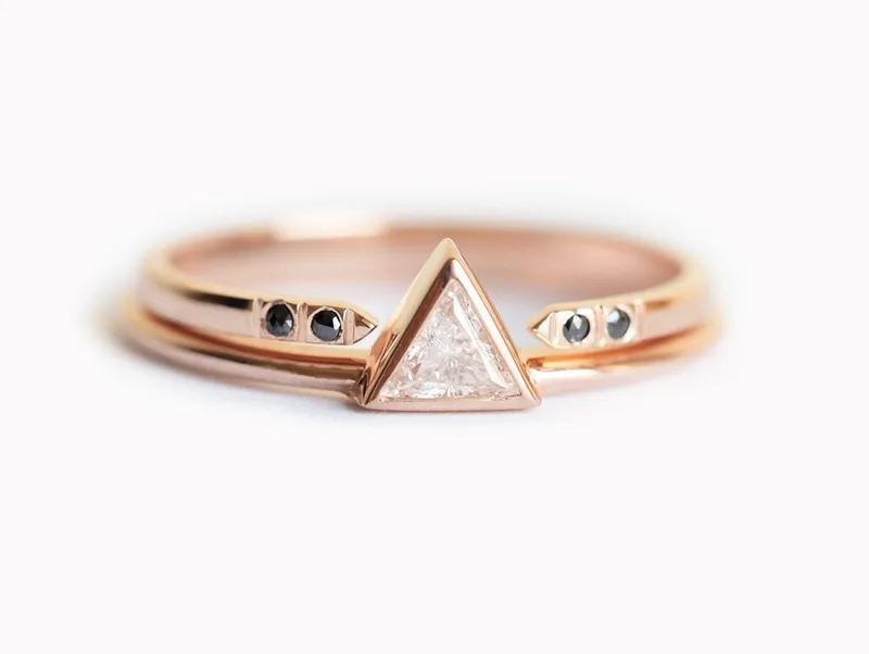 Diamond Ring Set, Rose Gold Engagement Ring Set vy 7