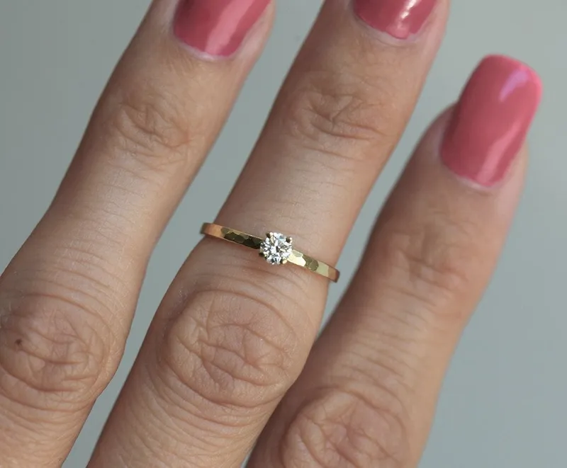 DIAMOND SOLITAIRE RING WITH GOLD BAND, ROUND CUT & PRONG SET view 2