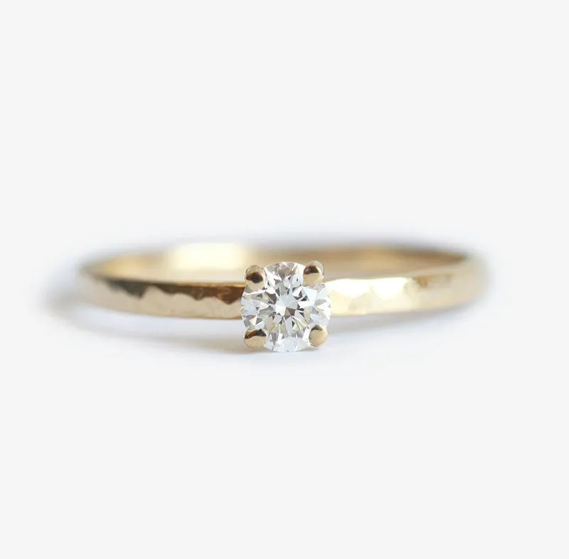 DIAMOND SOLITAIRE RING WITH GOLD BAND, ROUND CUT & PRONG SET diamond round cut engagement ring