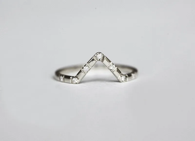 Diamond V Ring, Micro Pave Diamond Band view 7