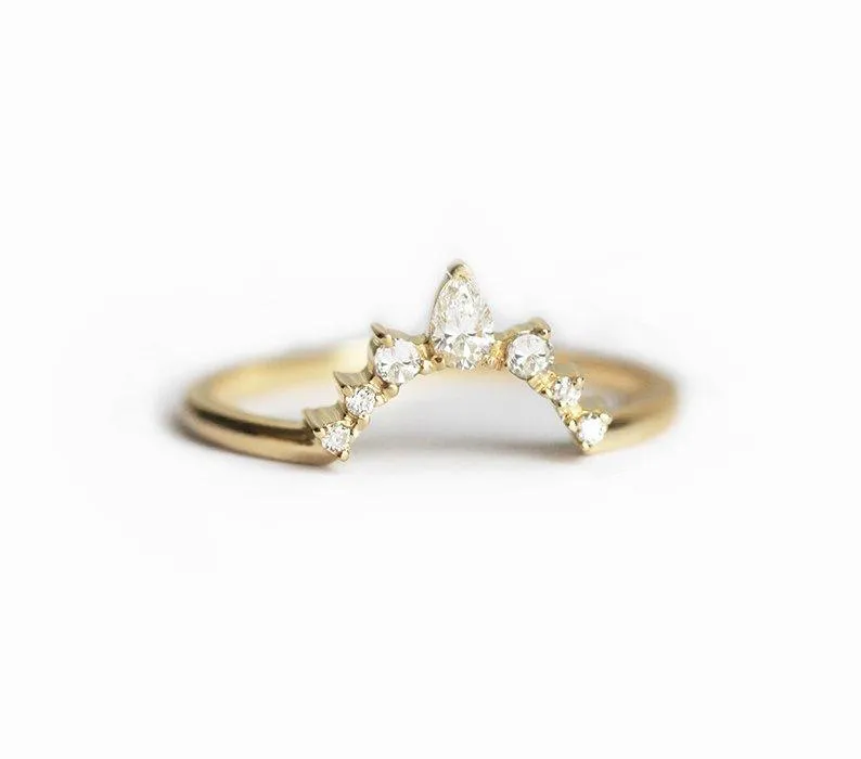 Diamond Wedding Band, Diamond Crown Ring vy 2