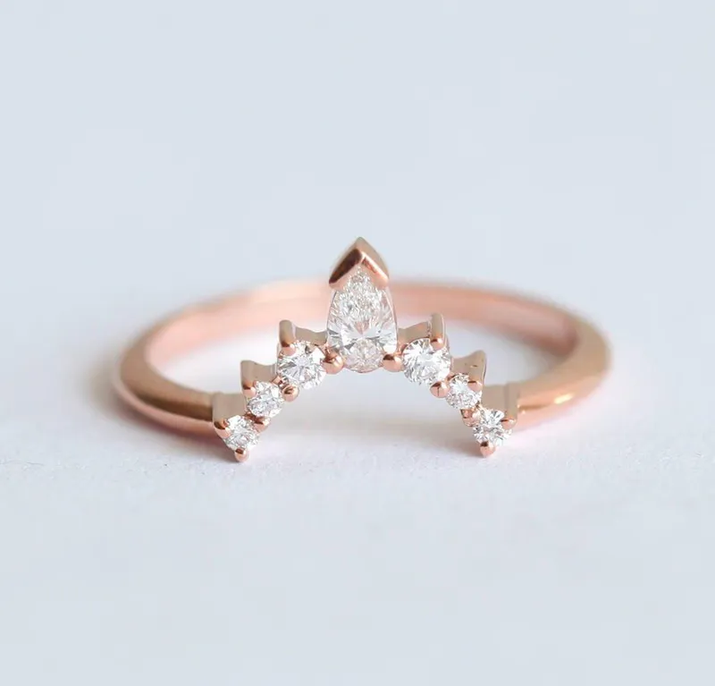 Diamond Wedding Band, Diamond Crown Ring view 5