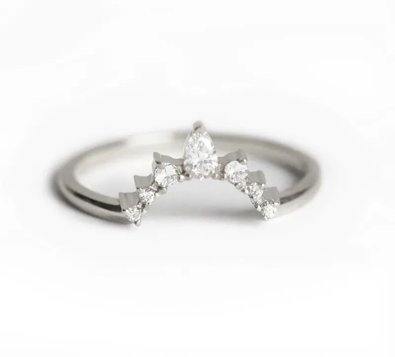 Diamond Wedding Band, Diamond Crown Ring vy 7