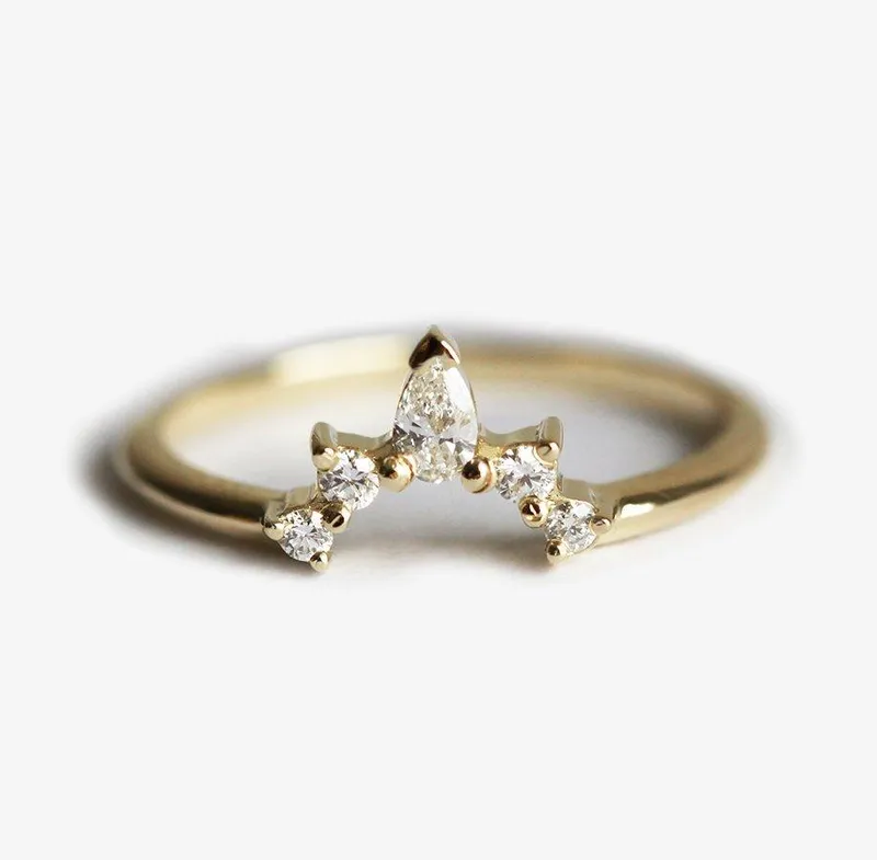 Diamond Wedding Band, Diamond Crown Ring diamond pear cut engagement ring
