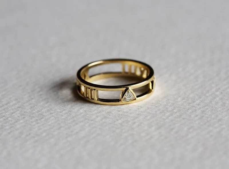 Diamond Wedding Band, Gold Anniversary Ring vy 4