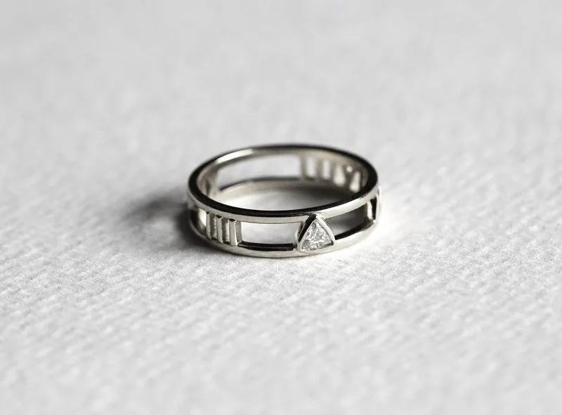 Diamond Wedding Band, Gold Anniversary Ring vy 7