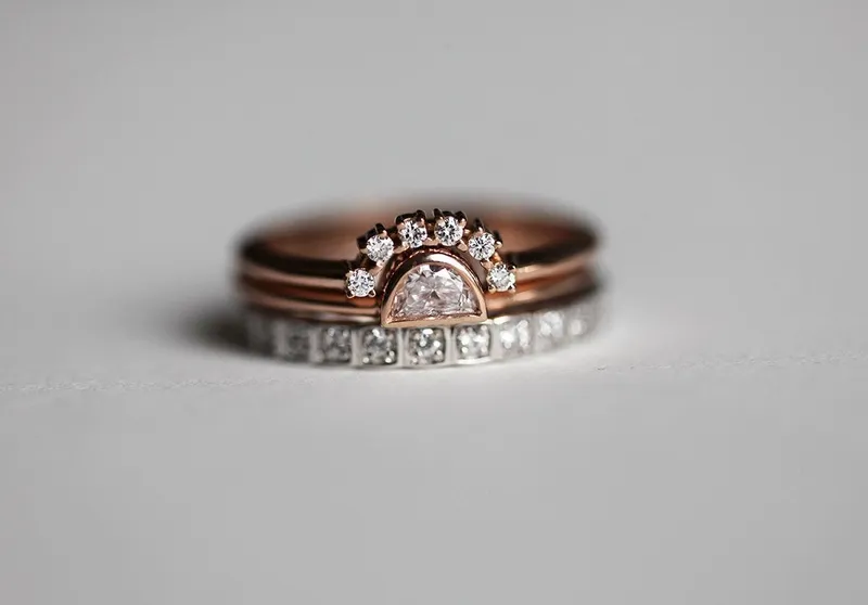 Diamond Wedding Ring Set, Three Rings Set view 4