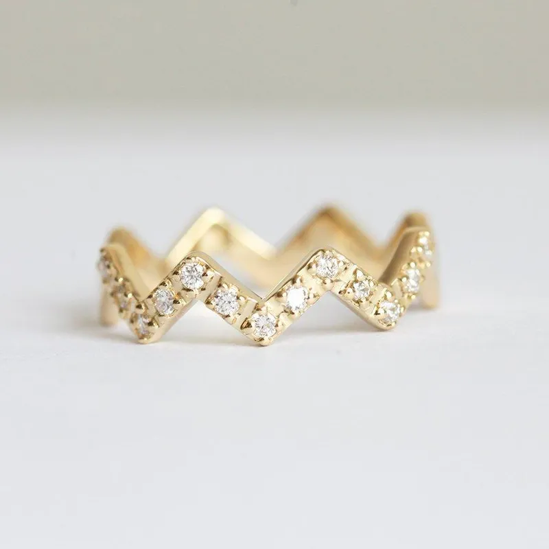 DIAMOND WEDDING RING, ZIG ZAG ENGAGEMENT SET view 3