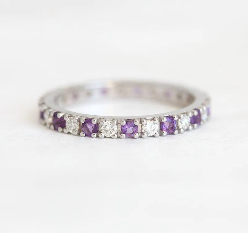 DIAMOND WEDDING BAND, AMETHYST RING vy 2