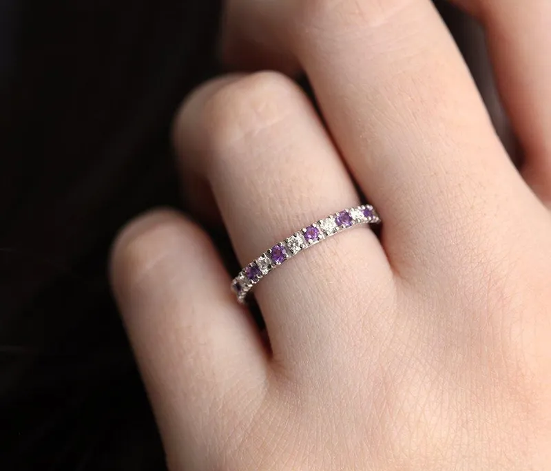 DIAMOND WEDDING BAND, AMETHYST RING vy 3