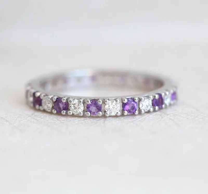 DIAMOND WEDDING BAND, AMETHYST RING vy 4