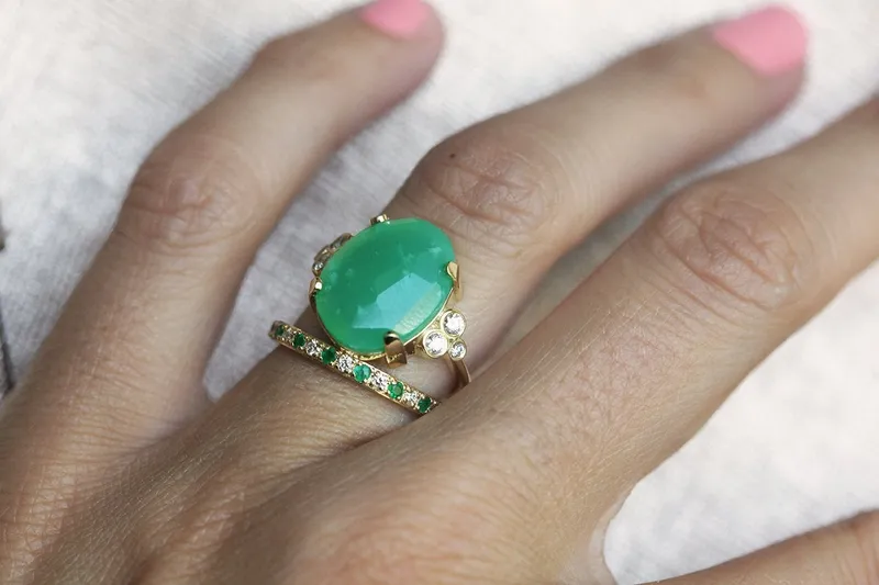 DIAMOND AND EMERALD FULL ETERNITY WEDDING BAND view 3