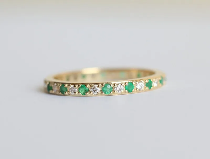DIAMOND AND EMERALD FULL ETERNITY WEDDING BAND view 2