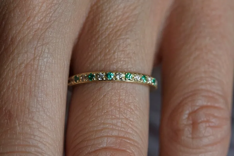 DIAMOND AND EMERALD FULL ETERNITY WEDDING BAND green emerald emerald cut engagement ring