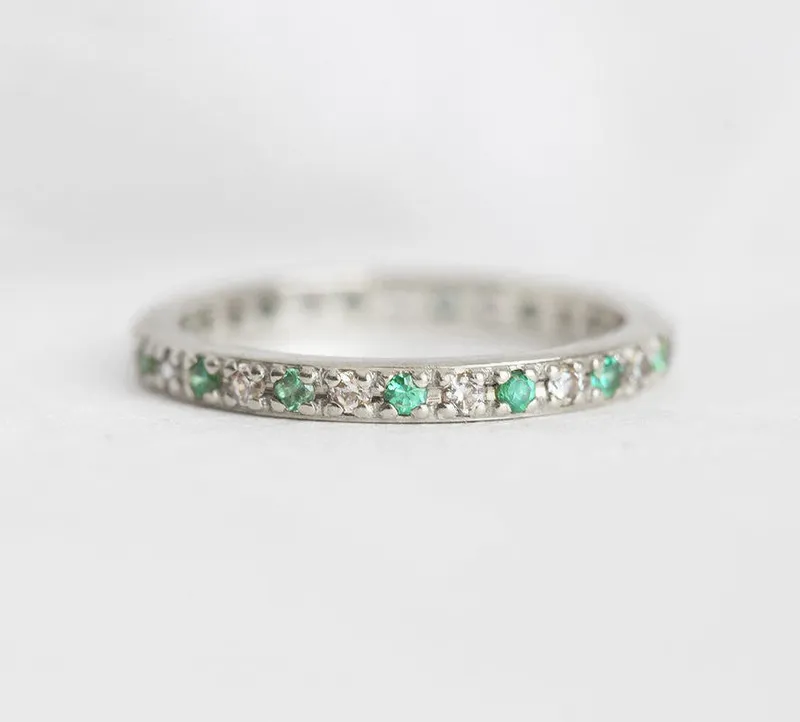 DIAMOND AND EMERALD FULL ETERNITY WEDDING BAND view 5