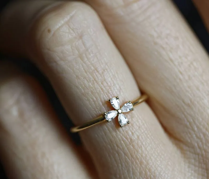 Diamond Flower Ring, Pear Diamond Ring vy 2