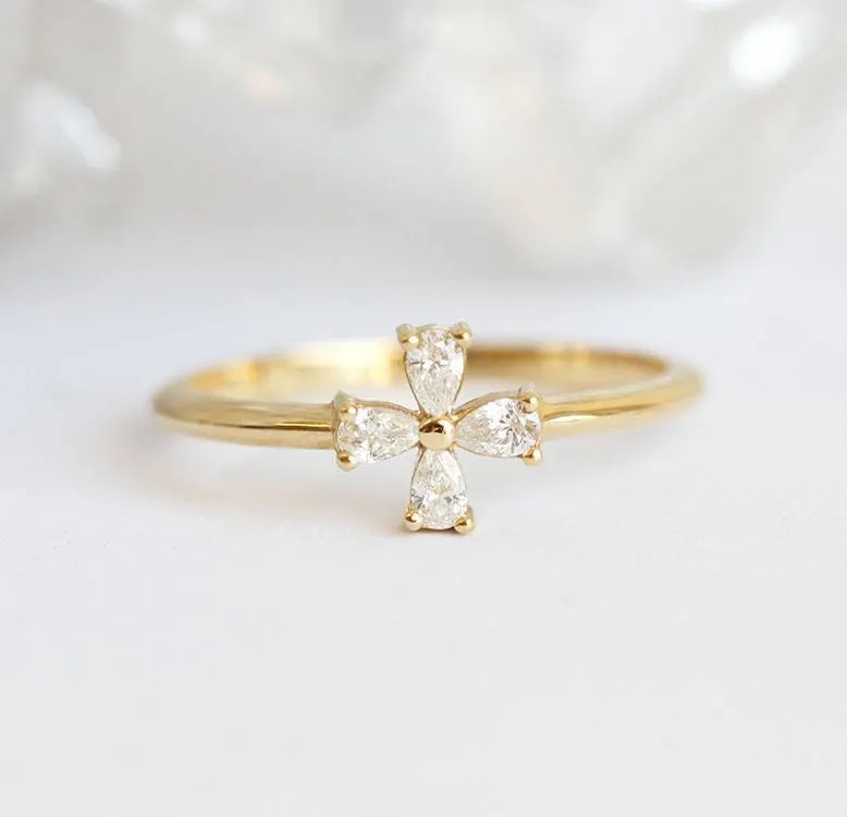 Diamond Flower Ring, Pear Diamond Ring vy 3