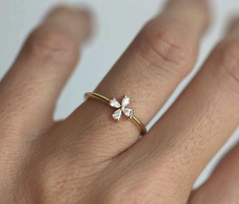 Diamond Flower Ring, Pear Diamond Ring vy 4