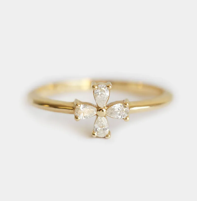 Diamond Flower Ring, Pear Diamond Ring vy 5