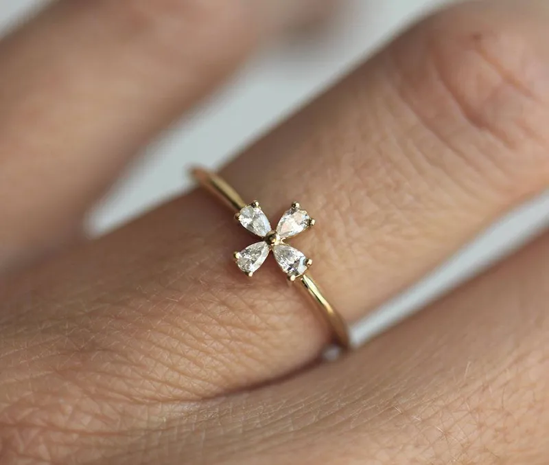 Diamond Flower Ring, Pear Diamond Ring vy 6