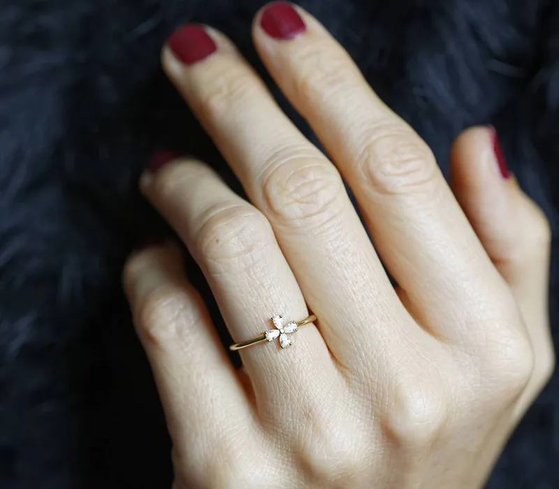 Diamond Flower Ring, Pear Diamond Ring vy 9