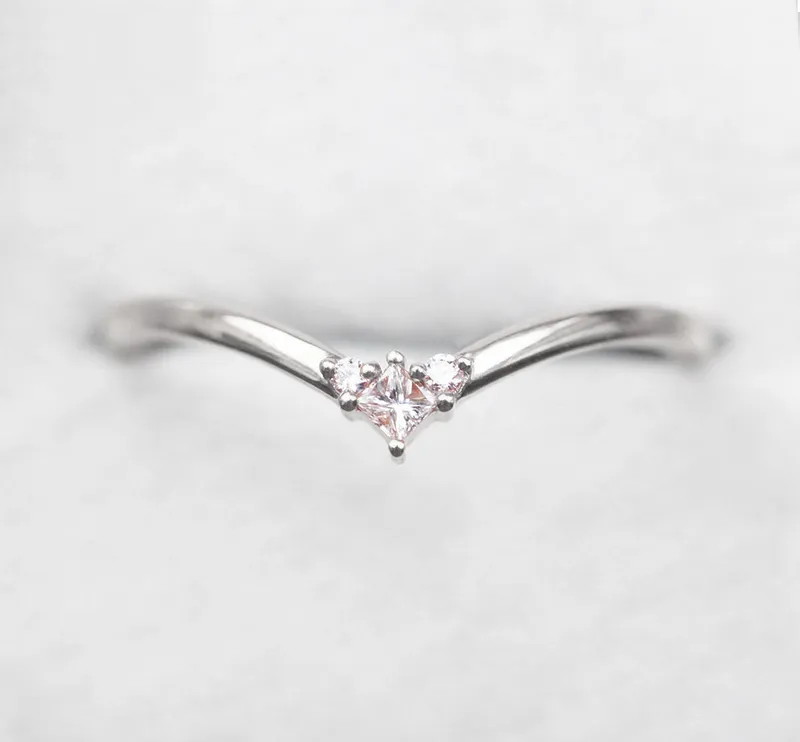 Diamond Wedding Band, Chevron Ring, Rose Gold Ring, V Shaped Ring, Platinum Curved Nesting Band view 6