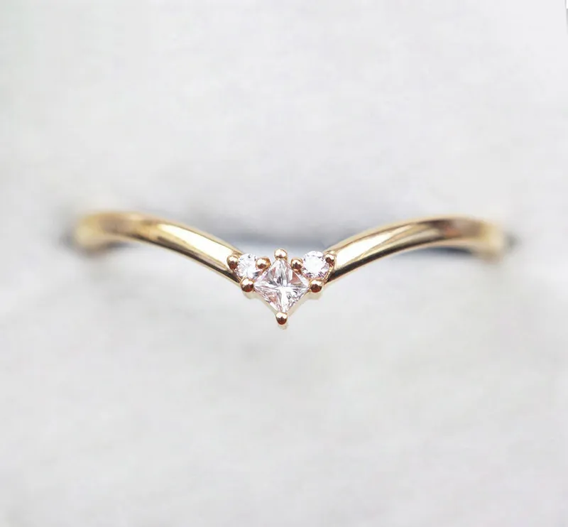 Diamond Wedding Band, Chevron Ring, Rose Gold Ring, V Shaped Ring, Platinum Curved Nesting Band view 7